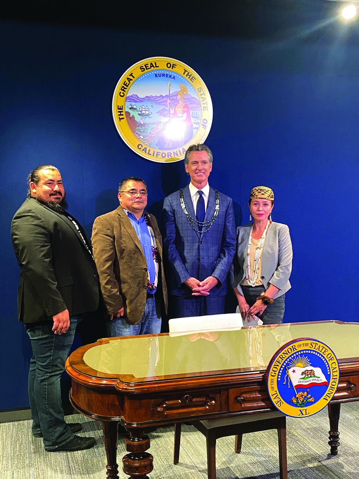 Yurok leaders participate in signing of Feather Alert Bill
