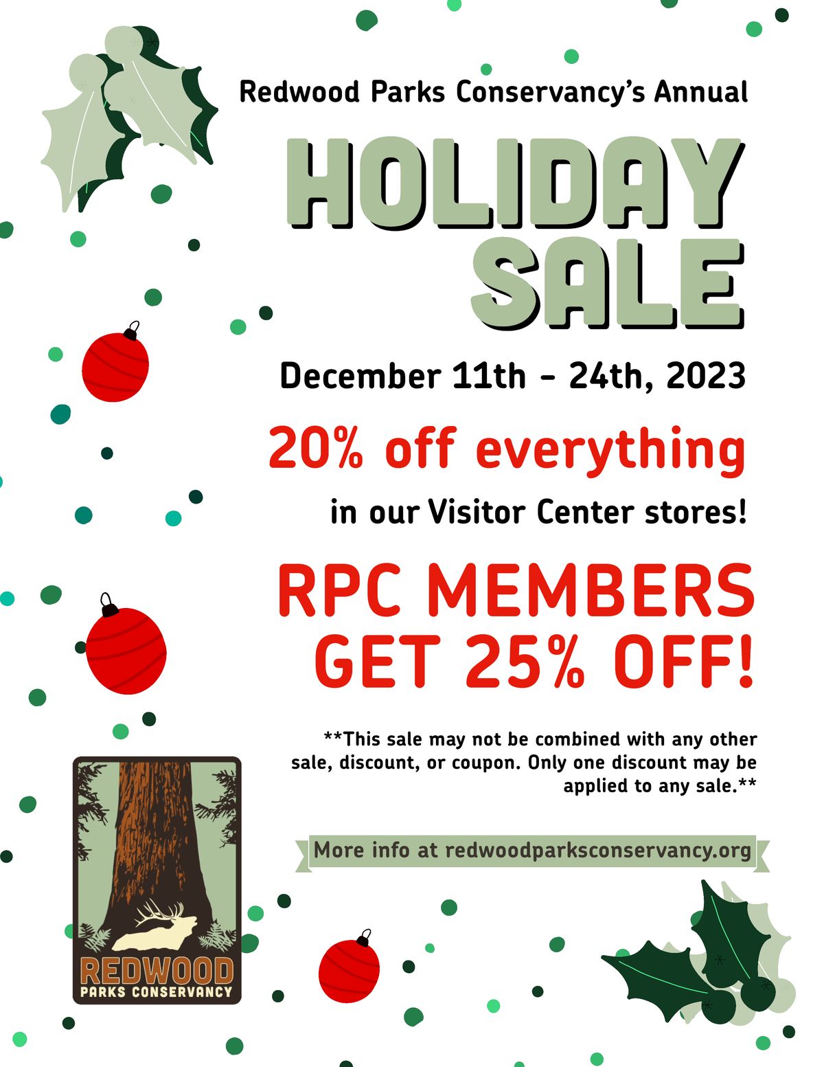 Holiday Sale begins 12/11 at Redwood National and State Parks and Forest Service Stores