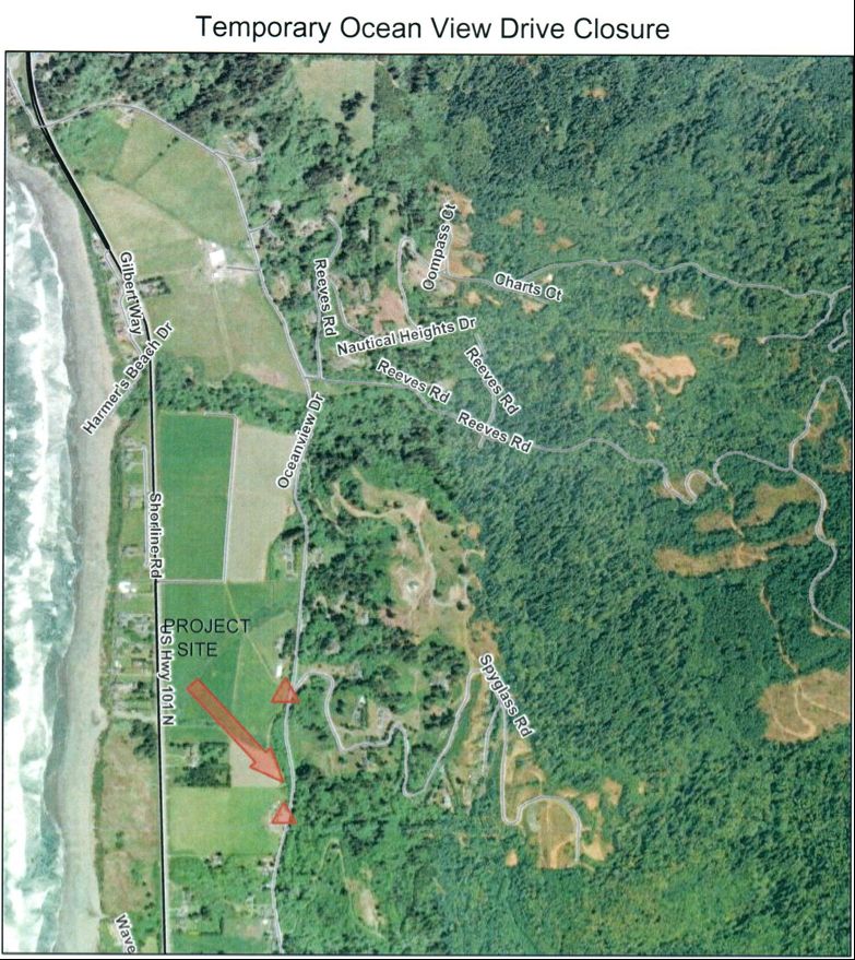 Announcement of temporary road closure on Ocean View Drive