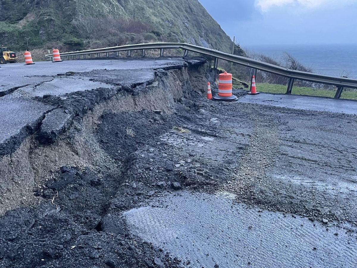 Photos: Landslide south of Port Orford prompts long closure on U.S. 101