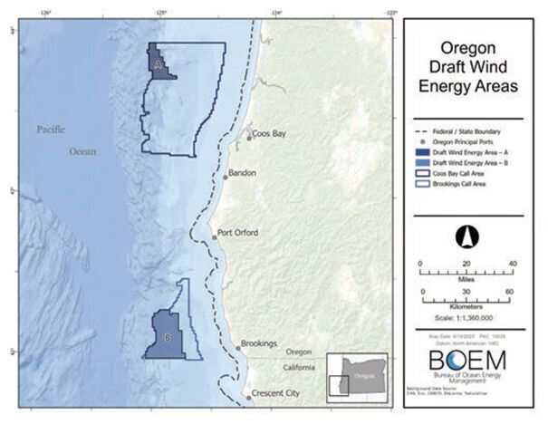 Feds will auction two wind energy sites off southern Oregon coast in October